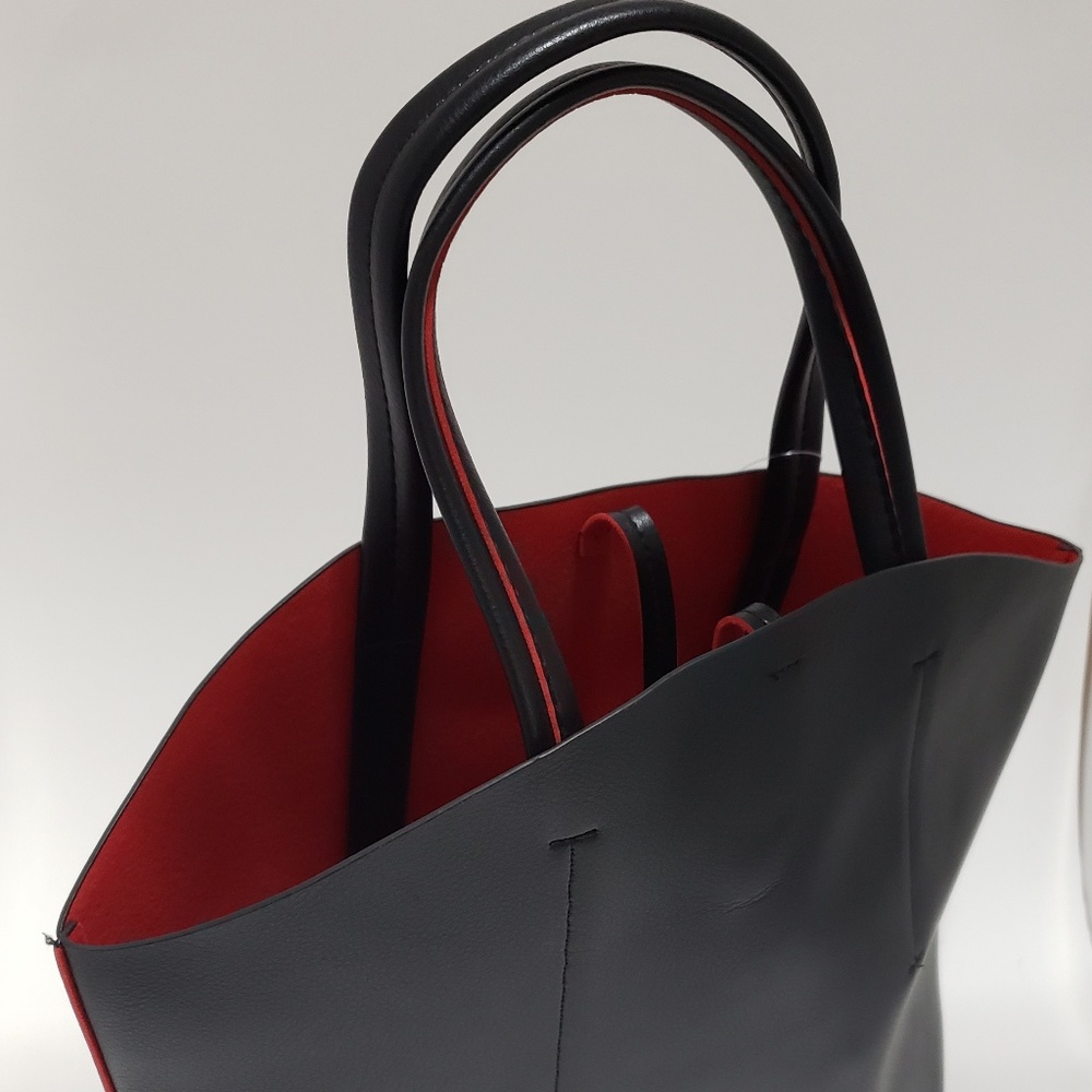 Macy's Black Tote Handbag Purse (Black w/ Red)